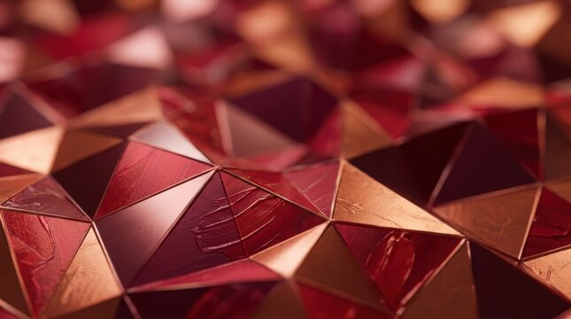Elegant red and gold geometric pattern with textured low poly triangles creates a sophisticated abstract background