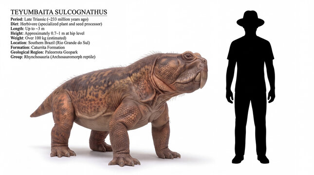 Teyumbaita, sulcognathus, dicynodont, prehistoric, animal, synapsid, extinct, Triassic, paleontology, fossil, reconstruction, ancient, anatomy, realistic, photorealistic, scientific, isolated, white b