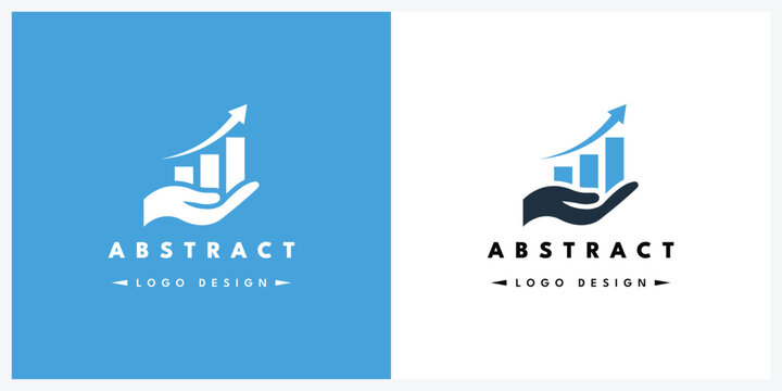 Hand holding rising bar chart icon for business growth and financial success logo design