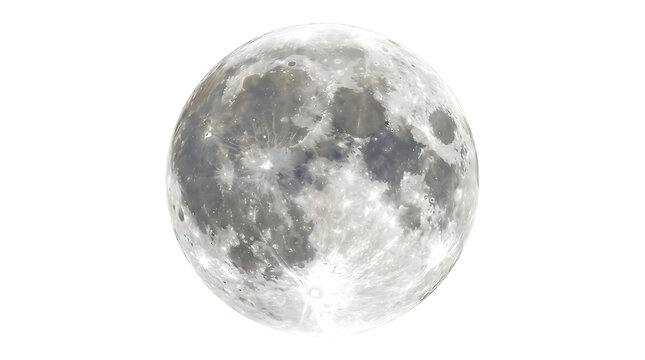 A detailed high resolution photograph of the full moon showcasing its cratered surface and texture isolated on transparent background