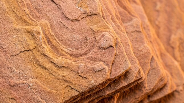 Textured sandstone layers in warm terracotta tones create a natural sedimented rock pattern in bright daylight