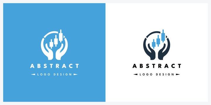 Hands holding financial candlestick chart logo design for investment and trading business
