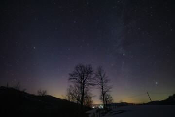 Orion constellation, zodiacal light and Milky Way stars on a dark countryside skies. © astrosystem