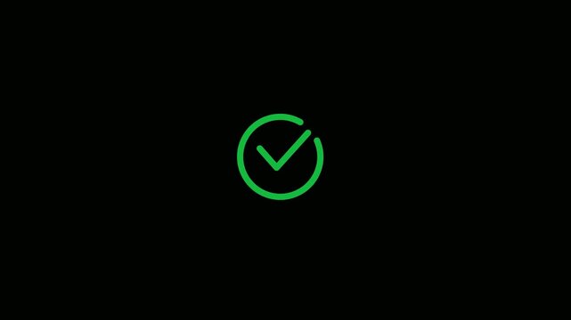 Animated green checkmark icon appearing inside a circle on a clean black background for UI