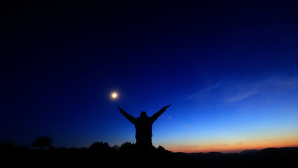 Amateur astronomer enjoying observing stars, planets, Moon and other celestial objects. © astrosystem