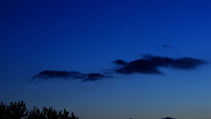Planets and stars on a twilight countryside sky. © astrosystem