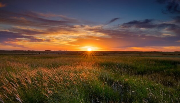 This Warm Sunset On The Grassy Tallgrass Prairie Of Kansas And The Maxwell Wilflife Refuge Illustrates The Quiet And Spaciousness Of The Open Prairie