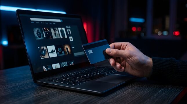 Person using a credit card for online shopping on a laptop