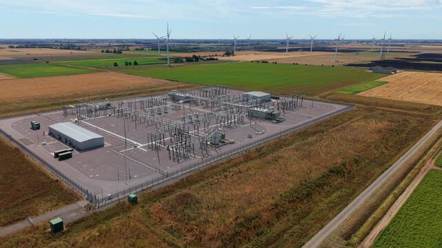 Aerial View of Triton Knoll 400kV Substation and Wind Turbines in Lincolnshire