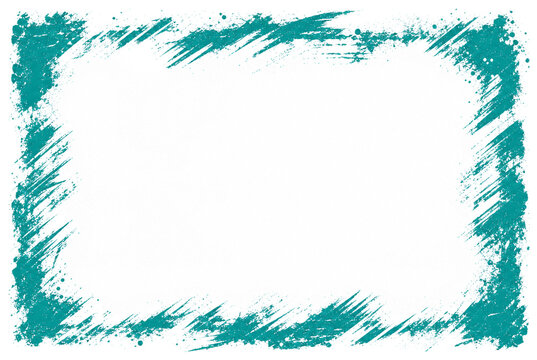 Teal Grunge Paint Brush Frame on Transparent Background