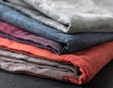Close-up of folded, colorful fabric layers; focus on texture and varying hues