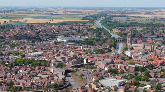 Boston Stump St Botolph Church River Witham and Town Aerial Drone View England