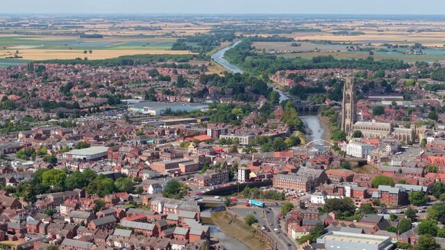 Boston Stump St Botolph Church River Witham and Town Aerial Drone View England
