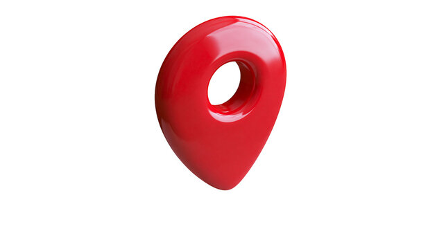 Shiny red 3D map pin location marker, isolated on transparent background