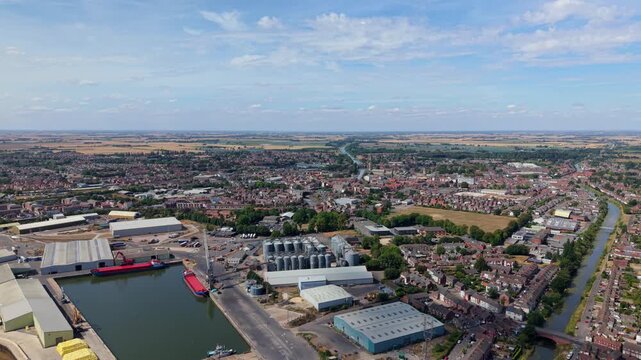 Industrial Warehouses and Business Distribution Park in Boston UK Aerial Drone
