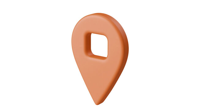 Orange 3D map pin marker with square cutout, isolated on transparent background