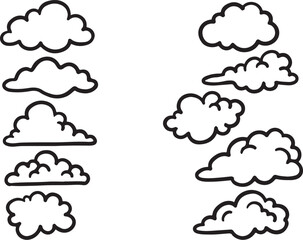 Fototapeta premium Minimalist cloud outline set, 10 hand drawn cloud vector icons, black and white sky elements for weather and nature design