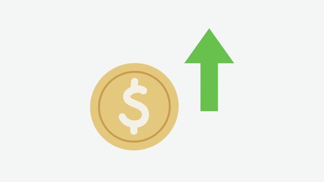 Gold dollar coin with a green upward rising arrow indicating financial growth and profit