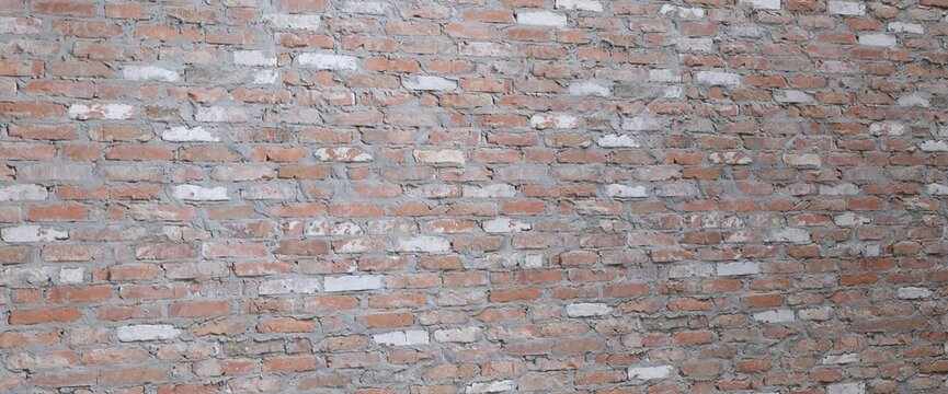 Weathered red brick wall texture with aged masonry rough mortar joints dark brown terracotta tones uneven brick surfaces rustic architectural background for vintage interior design and renovation