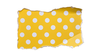Torn yellow paper with white polka dots, isolated on transparent background © Niamh