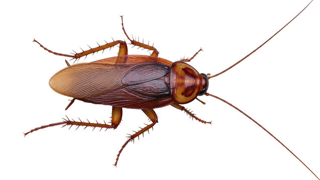 Brown cockroach with long antennae, isolated on transparent background