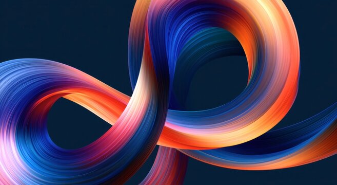 Abstract 3D infinity loop with flowing colorful ribbons on a dark blue background