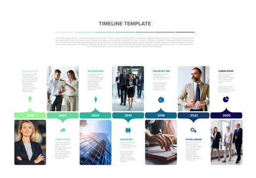 Corporate Company History Timeline Infographic Template with Photo Placeholders