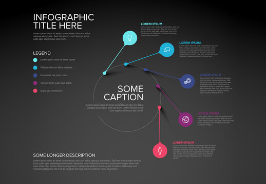 Modern Dark Infographic Template with 5 Circular Steps and Icons