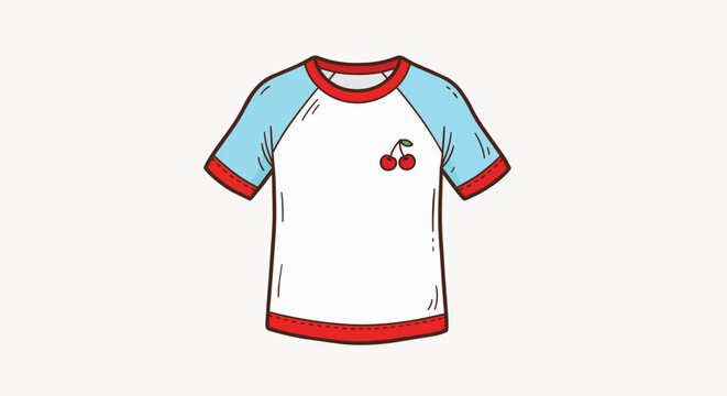Cute cartoon t-shirt with cherry icon on transparent background, perfect for apparel design, graphic overlays and fashion branding.