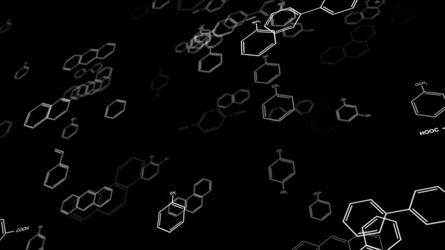 科学・化学の多角形ベンゼン環が空中に浮かんでいる抽象的な背景