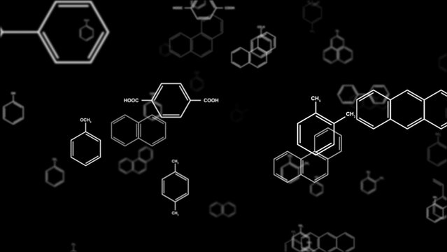 科学・化学の多角形ベンゼン環が空中に浮かんでいる抽象的な背景