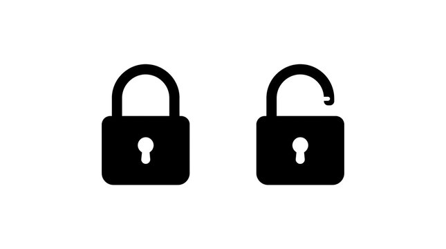 Locked and unlocked padlock icons security concept