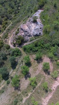 Aerial view from a drone of the wine presses at Cogote de las Pilas in Santa Eulalia Somera, Arnedo region. Eastern Rioja or Lower Rioja. Autonomous Community of La Rioja. Spain. Europe