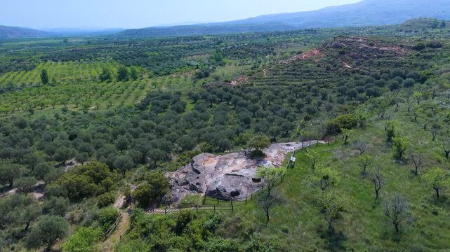 Aerial view from a drone of the wine presses at Cogote de las Pilas in Santa Eulalia Somera, Arnedo region. Eastern Rioja or Lower Rioja. Autonomous Community of La Rioja. Spain. Europe