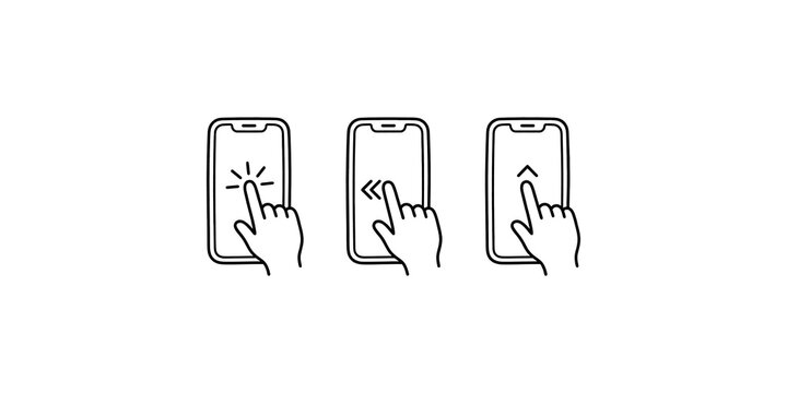 Mobile gesture icons set featuring tap and swipe actions for touch screen interface design.