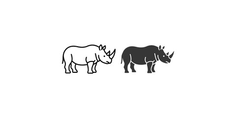 Black silhouette rhino outline and solid icons for wildlife conservation education. © Saba