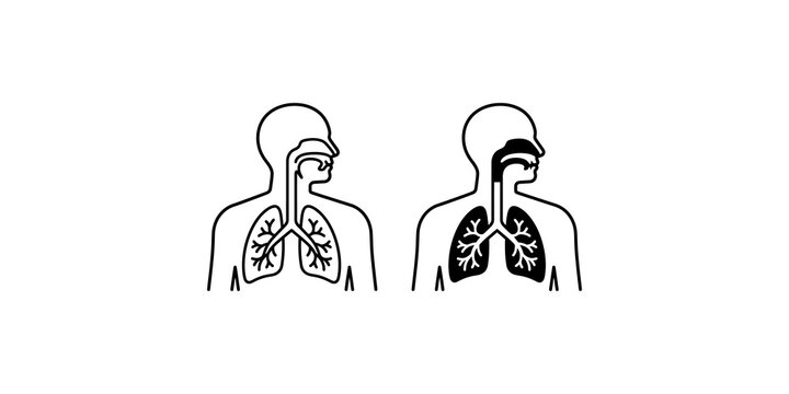 Human respiratory system anatomy icon set comparing healthy and congested lungs for medical education.