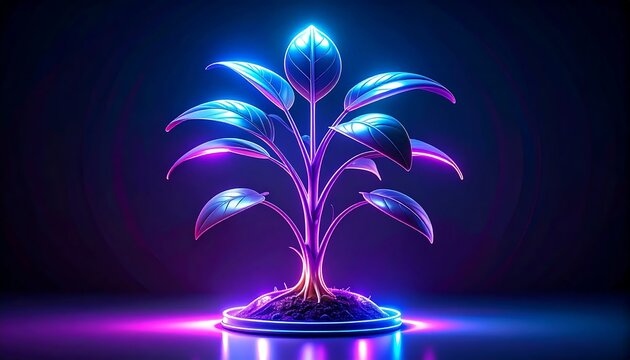 Vibrant purple and blue light tree in dark background.