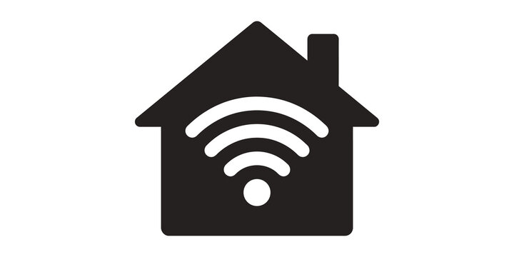 Smart home wifi icon for house internet connection and residential wireless automation network.