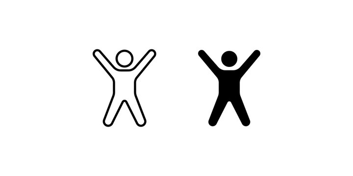 Vector stick figure icon with arms raised for fitness or success concept in outline and solid black style.