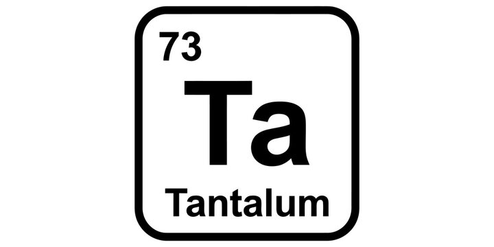 Tantalum chemical element square block with atomic number seventy three for periodic table science education.