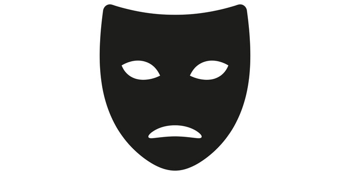 Tragedy theater mask icon with sad expression for performing arts design.