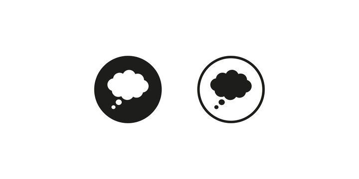 Thought bubble icons in circular frames for communication and creative thinking design.