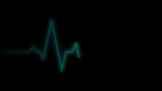Heart rhythm line heartbeat spikes and flat line showing medical pulse. Heartbeat flatline motion on black background. Cardiogram in heart heartbeat pulse animation. 4K Video. 
