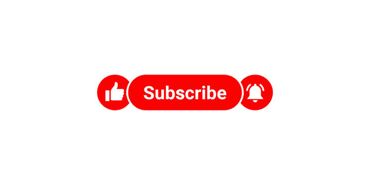 Red subscribe button featuring white thumbs up and notification bell icon for social media channels.