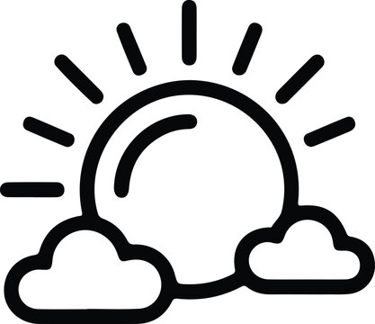 Sun Cloud Weather Forecast Summer Vacation Icon Minimal Black Outline Vector Symbol