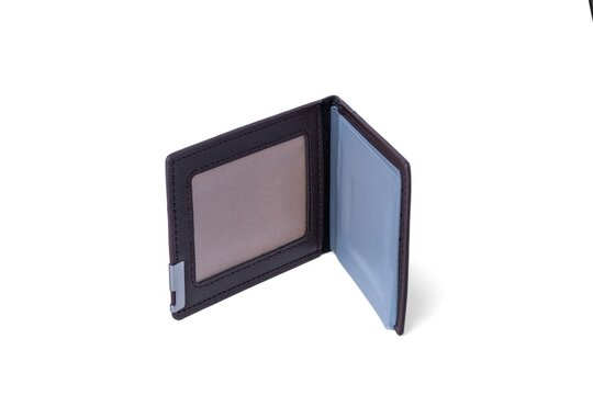Blank black business card holder wallet case isolated on a white background