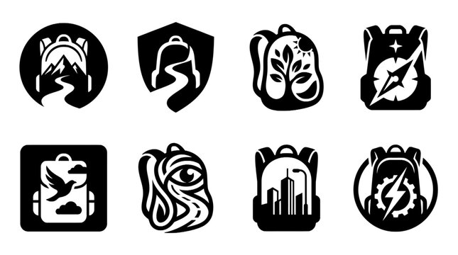 Set of adventure backpack logos and icons - hiking and travel design