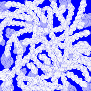 White braided hair strands pattern illustration on deep blue ground Fabric
