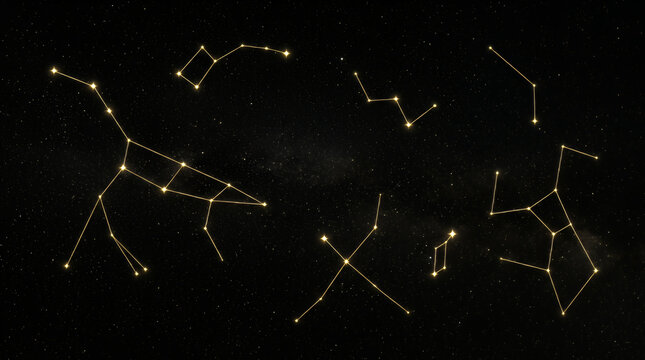 Pisces Zodiac Sign Constellation in the Night Sky with Bright Stars, Astrology Symbol, Cosmic Space Background and Elegant Vector Illustration Design